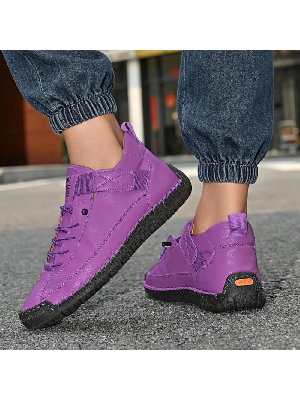 Women's Purple Breathable Loafers Mid top Walking Flats Ankle Chukka Boots